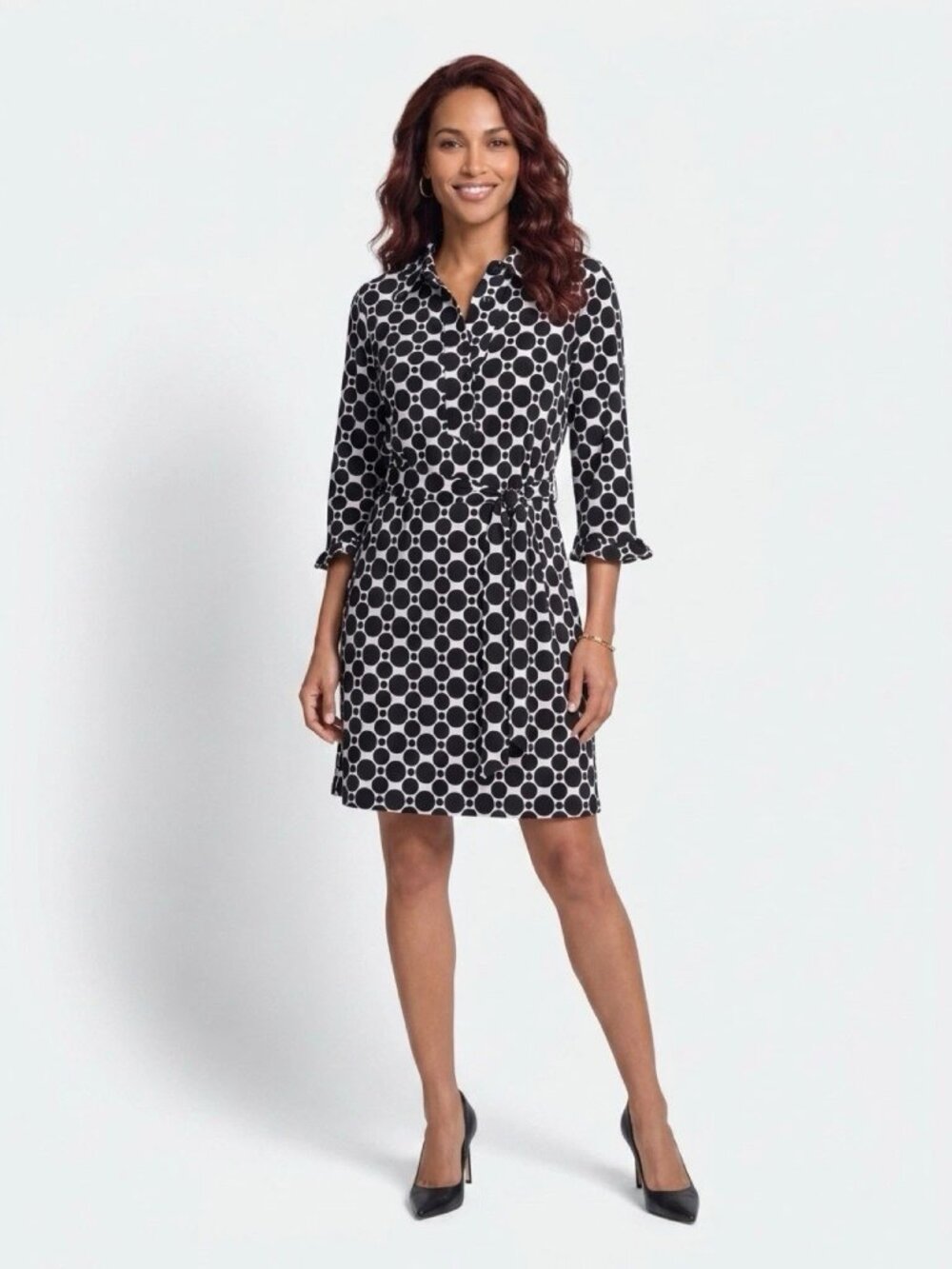 INC INTERNATIONAL CONCEPTS Black and White Geometric Print Career Dress Sz L